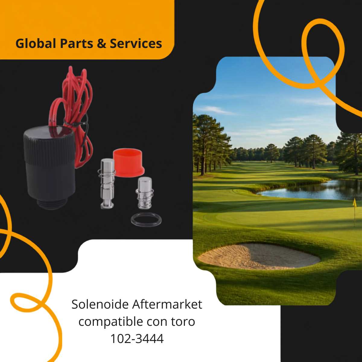 Compra solenoide aftermarket compatible con Toro 102-3444 en Panamá. Bajo consumo, protección contra sobretensión, acabado niquelado y garantía incluida. Global Parts & Services.